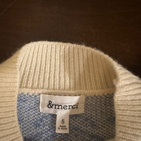 &Meri Floral Patterned Cream and Blue Sweater - Picture 3 of 4